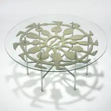 Donald Drumm, Galleries 10 coffee table, c. 1965, cast aluminum, chrome-plated steel, glass