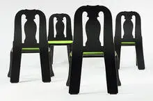 Robert Venturi, Queen Anne dining chairs, set of four, 1984, lacquered plywood, upholstery