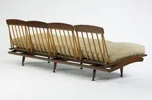 spindle-back sofa by Phillip Lloyd Powell, 1955, walnut, hickory, canvas, upholstery, sold Mar 2007