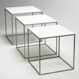PK 71 nesting tables, set of three by Poul Kjærholm, c. 1957, matte chrome-plated steel, acrylic, sold Mar 2007