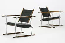 lounge chairs, pair by Jens Quistgaard, 1960, rosewood, stainless steel, leather, sold Mar 2007