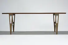 dining table by Hans J. Wegner, c. 1965, teak, oak, nickel-plated brass, sold Mar 2007