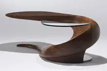 Michael Coffey, Serpent coffee table, 1993, Bubinga, glass, acrylic