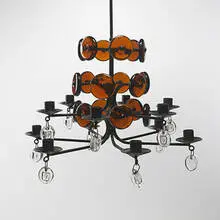 chandelier by Erik Hoglund, c. 1957, enameled iron, glass, sold Mar 2007