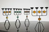 Erik Hoglund, candelabrum, set of four, c. 1960, painted iron, glass