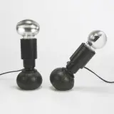 table lamps, pair by Gino Sarfatti, c. 1966, enameled steel, leather, sold Mar 2007