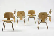DCW, set of six by Charles and Ray Eames, c. 1947, ash, rubber, sold Mar 2007