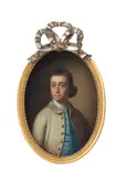 Portrait of a gentleman, said to be Patrick Gavin, half-length, in a grey coat by English School, oil on copper, oval, sold Feb 2022