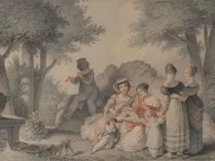 Elegant figures making music in a landscape by Pierre-Alexandre Wille, sold Feb 2022
