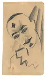 August Macke, Kopf des Pierrot, 1913, Bleistift auf Papier (aus einem Skizzenbuch)