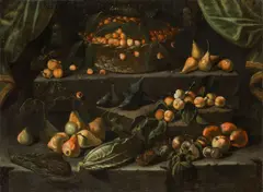 Stillleben mit Obst und Gemüse by Monogrammist F.G.B., Um 1650, Öl auf Leinwand, sold Jun 2016