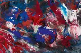 Fred Thieler, Mit blauem Zentrum“ / „Mit Blau im Zentrum, 1989, Mischtechnik auf Leinwand