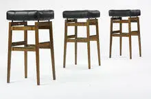 stools, set of three by Gio Ponti, 1967, Italian walnut, leatherette, brass, sold Mar 2007