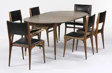 dining set by Carlo de Carli, c. 1955, walnut, brass, skai, sold Mar 2007