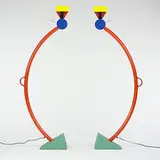 Treetops floor lamps, pair by Ettore Sottsass, c. 1981, enameled steel, enameled aluminum, chrome-plated steel, sold Mar 2007