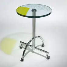 Sally table by Shiro Kuramata, 1987, glass, chrome-plated steel, sold Mar 2007