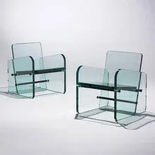 lounge chairs, pair by Archimede Seguso, c. 1970, glass, enameled bronze, sold Mar 2007
