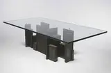 coffee table by Paul Evans, 1972, welded and polychromed steel, bronze, glass, sold Mar 2007