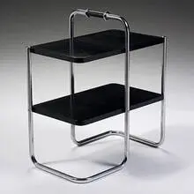 Wolfgang Hoffmann, side table, c. 1930, nickel-plated steel, lacquered wood, vinyl