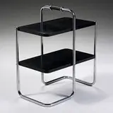 Wolfgang Hoffmann, side table, c. 1930, nickel-plated steel, lacquered wood, vinyl