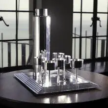 Norman Bel Geddes, Manhattan cocktail set, 1937, chrome plated brass