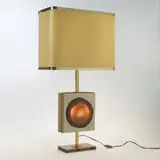 Willy Daro, lamp, c. 1970, agate, brass, chrome-plated brass, glass