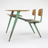 school desk by Jean Prouvé, c. 1950, enameled steel, oak, sold Mar 2007