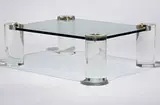 Karl Springer, coffee table, c. 1975, glass, acrylic, brass
