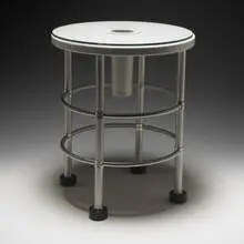 Warren McArthur, smoke table, model #1514, c. 1930, aluminum, rubber, lacquered wood, glass
