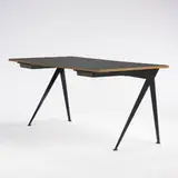 Compass desk by Jean Prouvé, 1953, laminate over mahogany, enameled steel, molded plastic, sold Mar 2007