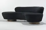 sofa by Vladimir Kagan, c. 1975, upholstery, rosewood, acrylic, sold Mar 2007