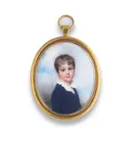 William Wood, A portrait miniature of a boy, wearing blue Eton suite and white frilled collar.