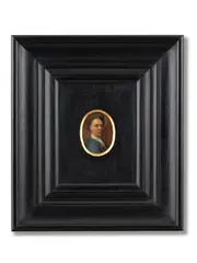 English School, Portrait of a gentleman in blue, in a turban, within a painted oval, oil on copper
