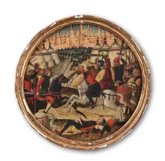 A cavalry battle before a walled city by Florentine School, offered Feb 2022