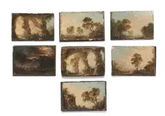 German School, Seven small landscapes from a cabinet