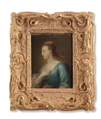 Balthasar Denner, Portrait of a lady, in a blue dress, oil on copper