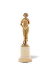 Joé Descomps, 'Chloe', An art deco gilt bronze of a female nude with flowers in her hair