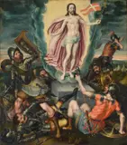 Michiel Coxcie, Haupttafel eines Altars mit der Auferstehung Christi. Letztes Viertel 16. Jahrhundert, Öl auf Holz