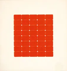Ohne Titel (OB-14/3) by Peter Roehr, Um 1965, Rote Klebeetiketten auf Schoellershammer-Karton, sold Jun 2015