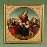 Maestro di Serumido, Tondo: Maria mit dem Kind und dem Johannesknaben, Um 1515, Öl auf Holz. Ø 86 cm (33 ⅞ in.)