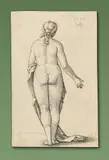 Hans Sebald Beham, Weiblicher Rückenakt nach Albrecht Dürers (1741–1528) Proportionsfigur