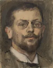 Max Slevogt, Selbstportrait, 1894, Gouache, Tusche und Kreide auf Papier, auf leichten Karton aufgezogen