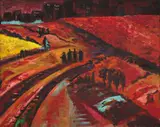 Bernd Zimmer, Sonnenuntergang. Vorstadt, 1986, Acryl auf Leinwand