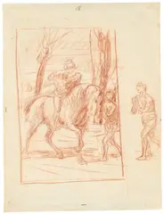 Hans von Marées, Der Heilige Martin, Um 1880, Rötel auf dünnem Velin (Wasserzeichen: P M Fabriano)