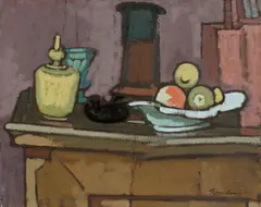 Anton Kerschbaumer, Rund um eine japanische Vase I (Stilleben), 1924, Öl auf Leinwand