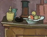 Anton Kerschbaumer, Rund um eine japanische Vase I (Stilleben), 1924, Öl auf Leinwand
