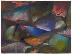 Arnold Topp, Abend über dem Schlachtfeld, 1916, Aquarell und Gouache auf genarbtem Papier