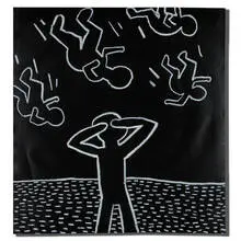Keith Haring, Untitled, 1981, Black vinyl or rubberized Sheet: with white oil paint stick