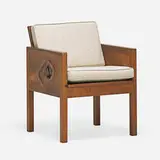 Robert Whitley, armchair, c. 1965, figured and carved walnut, upholstery