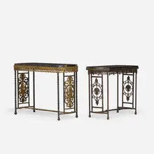 Oscar Bach, console table with masks, c. 1925, bronze, iron, marble